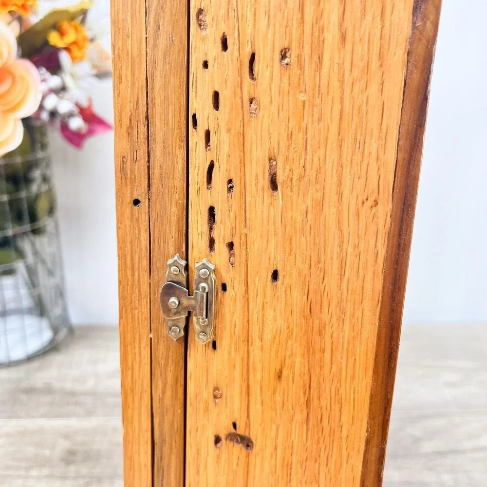 Vintage Natural Wood Curio Cabinet with Glass Door‎